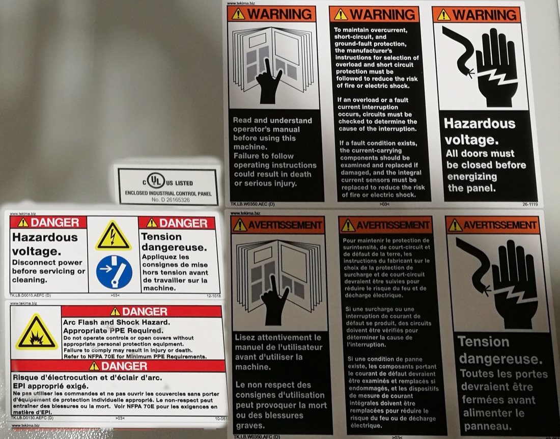 UL / NFPA warning labels